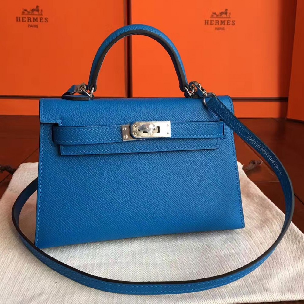 High Quality Replica Hermes Kelly Mini II Handmade Bag In Blue Izmir Epsom Leather $ 439 USD
