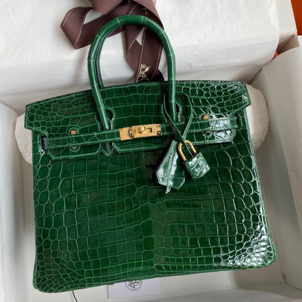 High Quality Replica Hermes Birkin 25 Handmade Bag In Malachite Crocodile Niloticus Shiny Skin $ 8489 USD